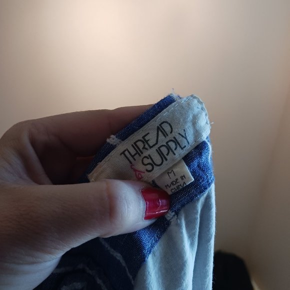 Thread & Supply Top Off the Shoulder Blouse Blue Vertical Stripe To Size Medium - Picture 4 of 5